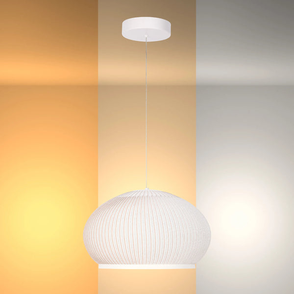 White Ribbed Knitted Fabric Pendant Light 470mm Diameter Ceiling Lamp 3000-6000K