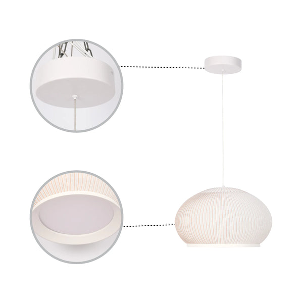 White Ribbed Knitted Fabric Pendant Light 470mm Diameter Ceiling Lamp 3000-6000K