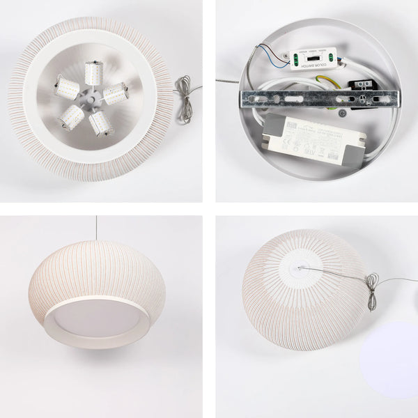 White Ribbed Knitted Fabric Pendant Light 470mm Diameter Ceiling Lamp 3000-6000K
