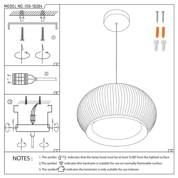 White Ribbed Knitted Fabric Pendant Light 470mm Diameter Ceiling Lamp 3000-6000K