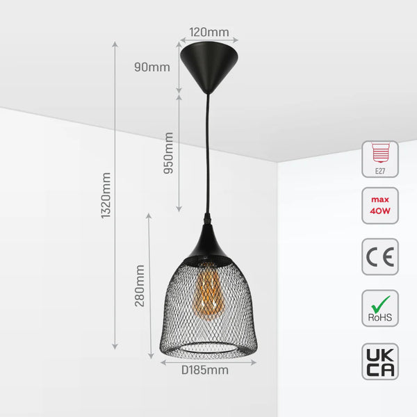 Wire Mesh Industrial Dome Pendant Ceiling Light E27