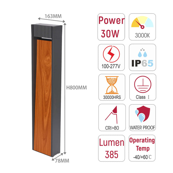 Wood-effect Outdoor Bollard Light