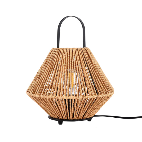 Woven Rattan Table Lamp – Diamond Shade, E27 Bulb, Dimmable, 310mm Height