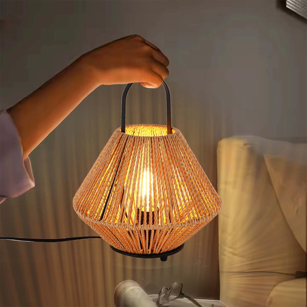 Woven Rattan Table Lamp – Diamond Shade, E27 Bulb, Dimmable, 310mm Height