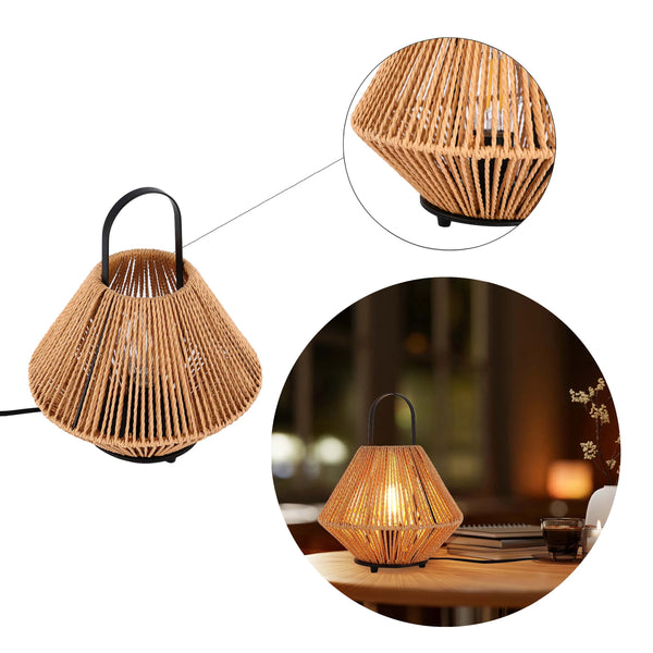 Woven Rattan Table Lamp – Diamond Shade, E27 Bulb, Dimmable, 310mm Height