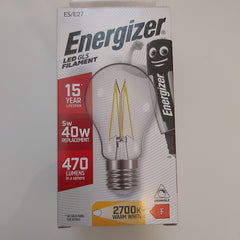 Energizer 5 Watt =40 Watt DIMMABLE LED GLS Filament 470 Lumen ES/E27
