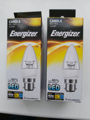 S8852 ENERGIZER LED CANDLE 470LM 5.9W CLEAR B22 (BC) WARM WHITE, PACK OF 2