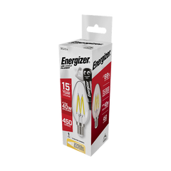 S12856 Energizer LED Filament Candle E14 (SES) 470lm 5W 2,700K (Warm White) Dimmable, Box of 1
