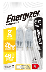 Energizer G9 33W=40W Eco Halogen light bulbs Dimmable Warm White Twin pack