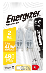 S5410 Energizer Halogen G9 Capsule 460lm 33W 3,000K (Warm White) Dimmable, Blister of 2