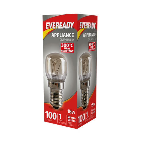 S1020 EVEREADY OVEN BULB LAMP 300C HEAT RESISTANT 15W 220-240V E14 (SES), PACK OF 1 - Electrobright Ltd