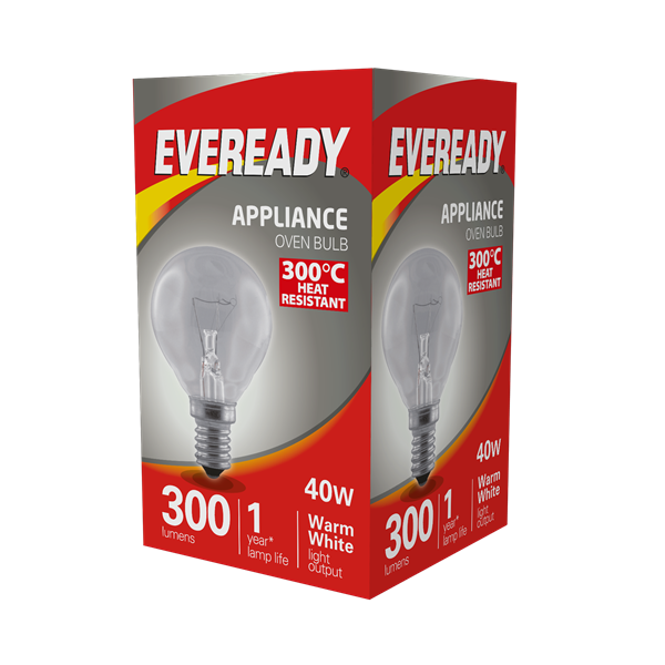 S1024 EVEREADY OVEN BULB LAMP 300C HEAT RESISTANT 40W 220-240V E14 (SES), PACK OF 1 - Electrobright Ltd