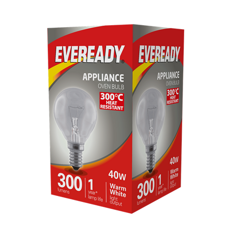 S1024 EVEREADY OVEN BULB LAMP 300C HEAT RESISTANT 40W 220-240V E14 (SES), PACK OF 1 - Electrobright Ltd