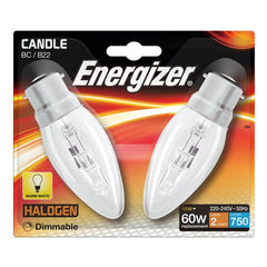 2 x S5963 ENERGIZER ECO B22 (BC) CANDLE 48W(60W) DIMMABLE (1 Twin Pack)